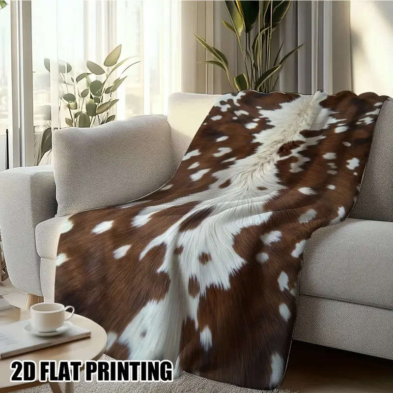 Cowhide Pattern Printed Throw Blanket - Vintage Style