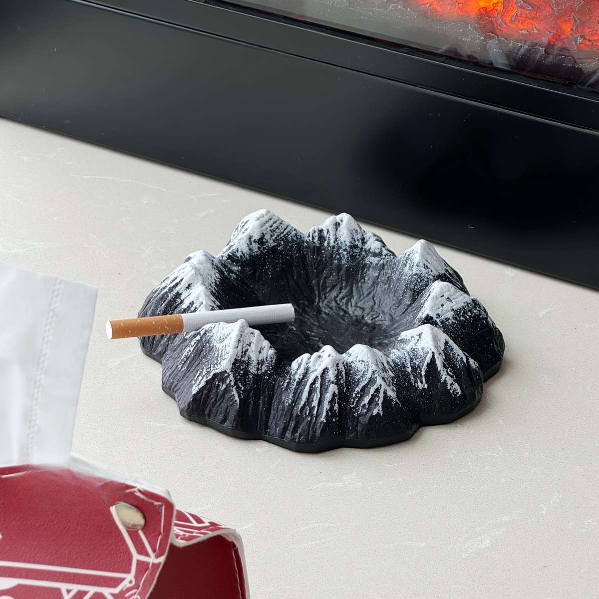 1pc Volcano Mountain Ashtray Rustic Plastic Irregular Shape Desktop Decor No Electricity Needed