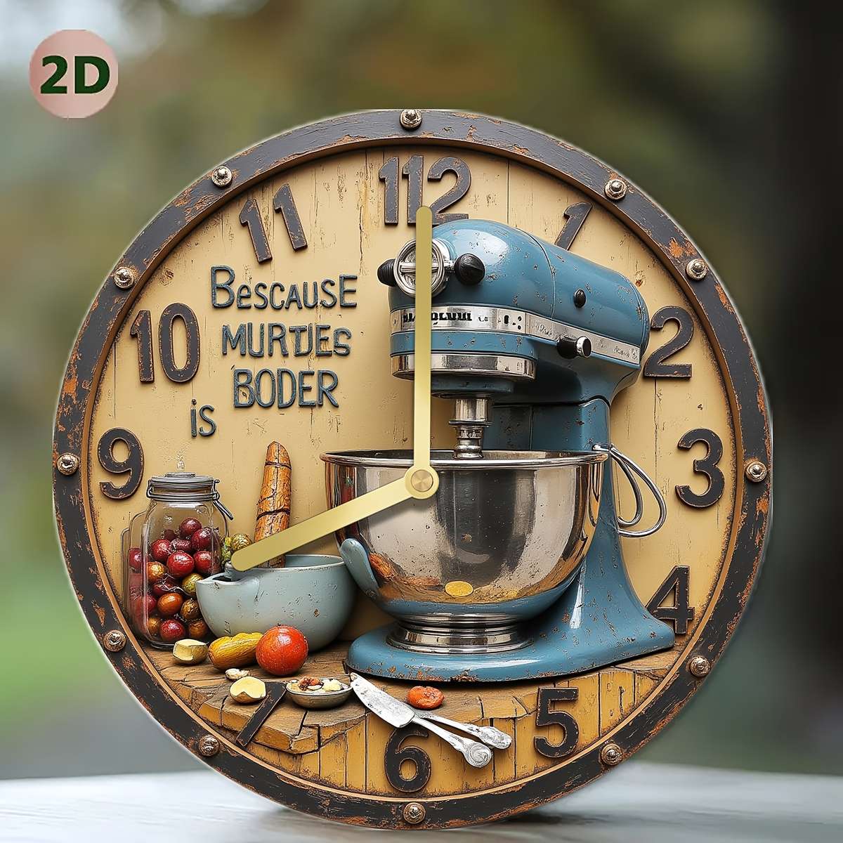 1pc Vintage Kitchen-Themed 20.32x20.32 cm Silent Wall Clock Aluminum Retro Design with Blue Wh