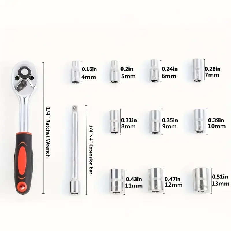 12-Piece Socket Wrench Set - Durable Steel