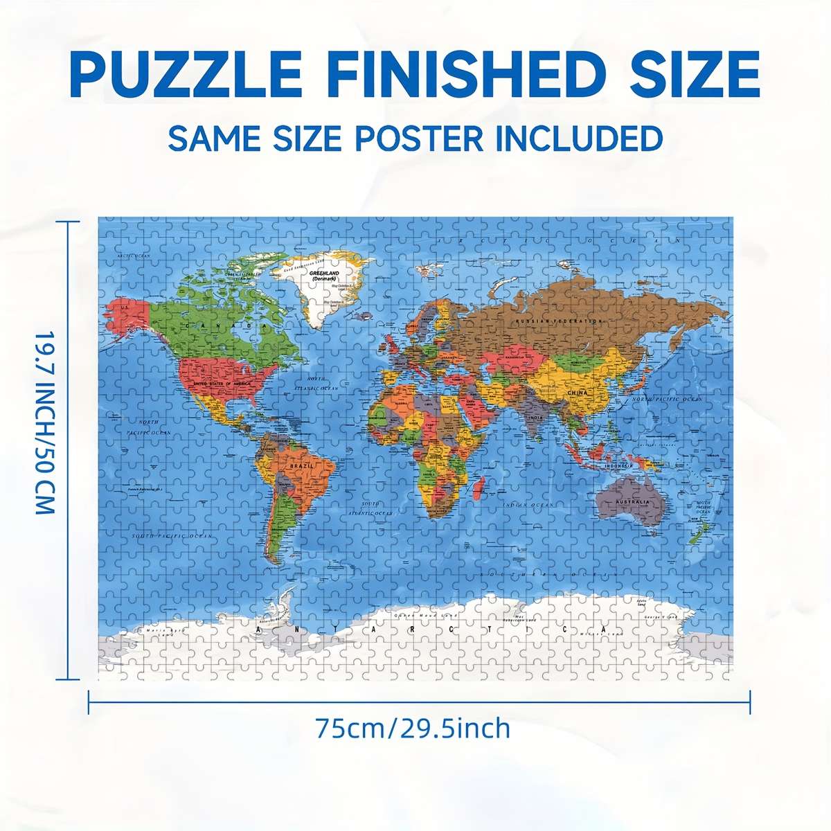 1000pcs World Map Jigsaw Puzzle Wooden Brain-Teasing Activity for Adults Families