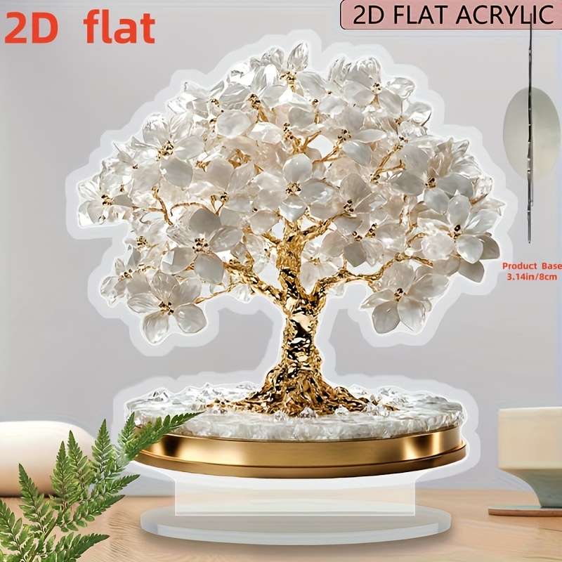 2D Flat Elegant Bohemian Cherry Blossom Acrylic Tabletop Decor Design With Golden Tr