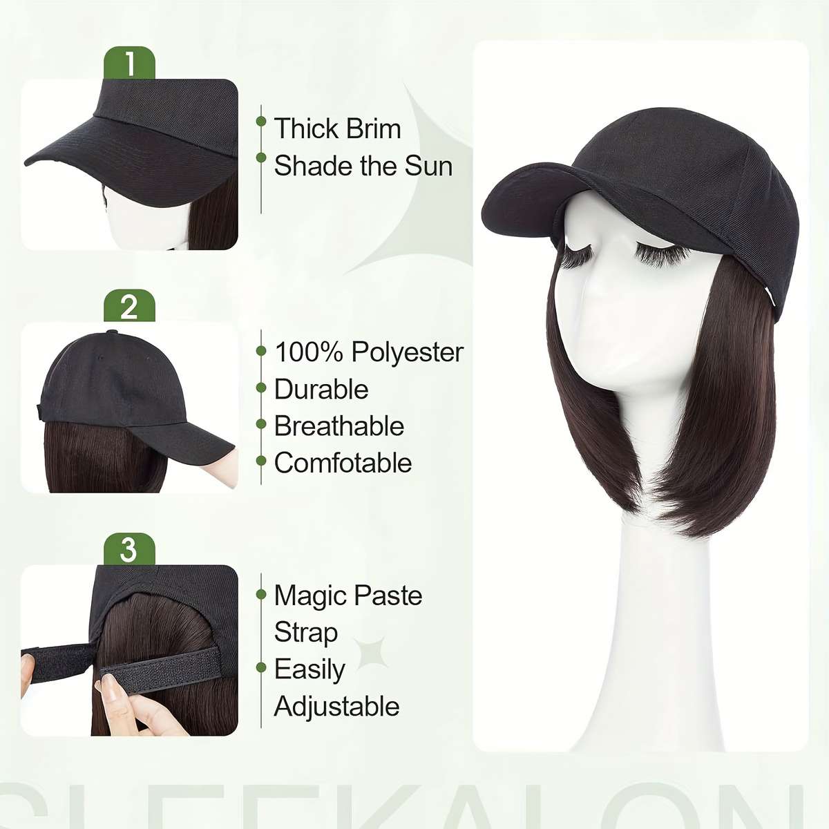 1Pc Black 40.64cm Fashion Design Wig