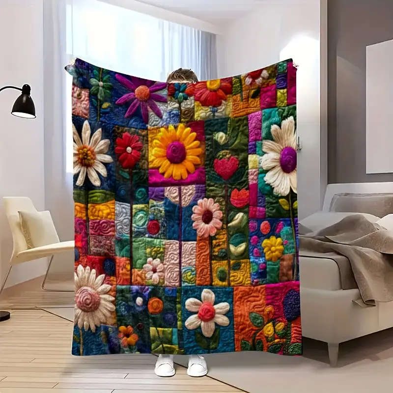 1 Bohemian Floral Quilt Throw Blanket