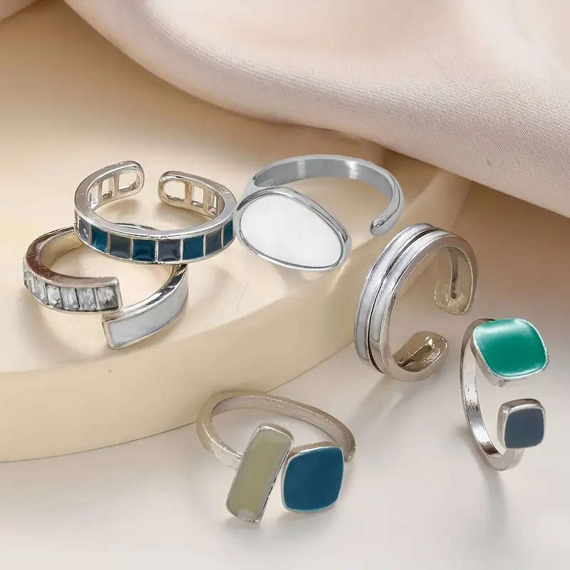 6pcs Retro Ring set Faux Emerald