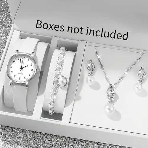 5pcs set Elegant Women's Round Quartz Watch Fashion Jewelry Set Eid Al-Adha Gift for Friends and Fam