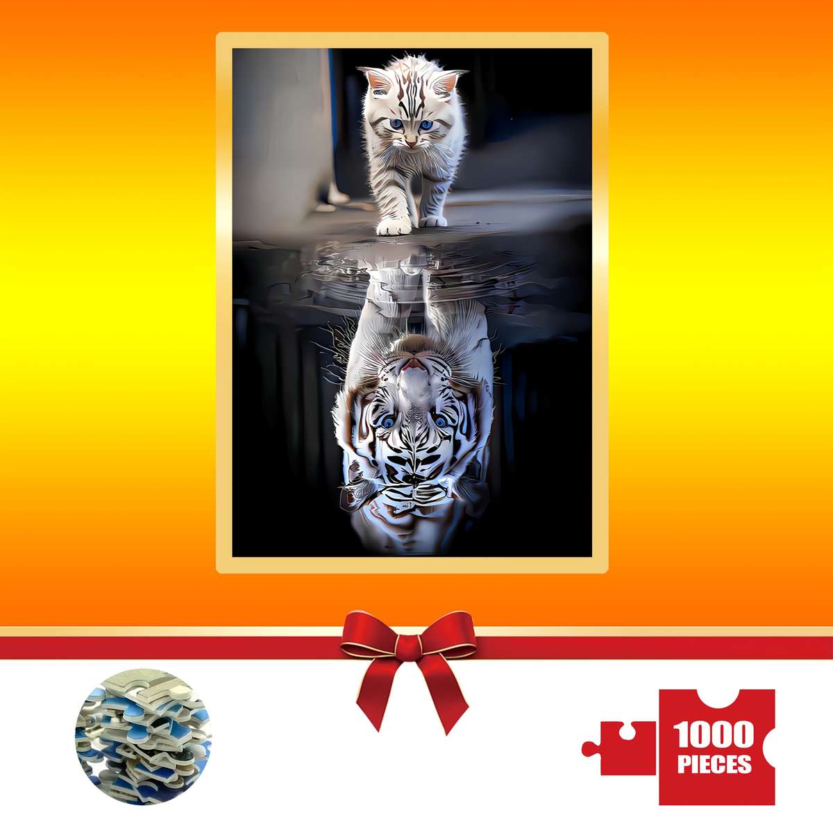 1000pcs Tiger Kitten Jigsaw Puzzle Challenging DIY Brain Teaser with Reflective A