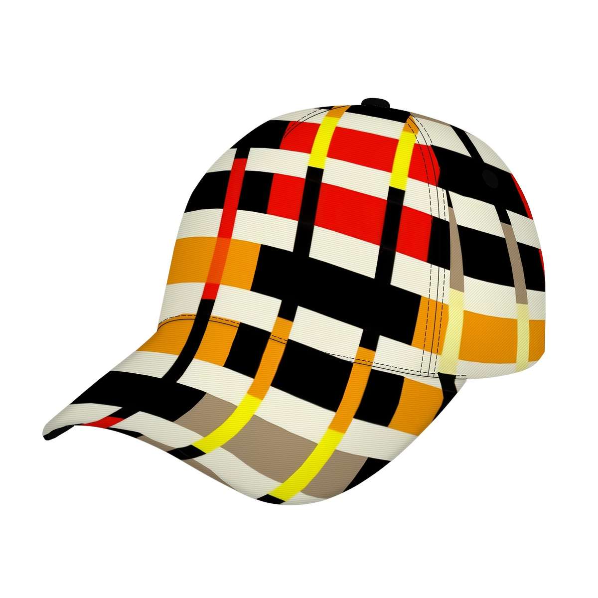 Geometric Plaid Pattern Baseball Cap 100% Polyester Adjustable Breathable Lightweight S