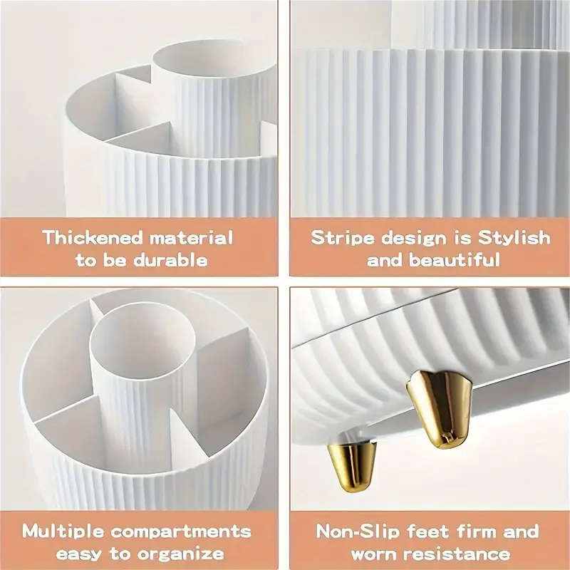 1pc 360° Rotating Makeup Organizer Plastic Cosmetic Storage with 5 Compartments Multi-Functional