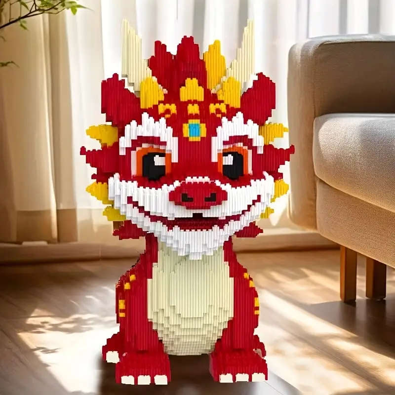 8120 Piece Red Kylin Dragon Building Kit - Colorful Animal Series Model, Challenging Puzzle Craft