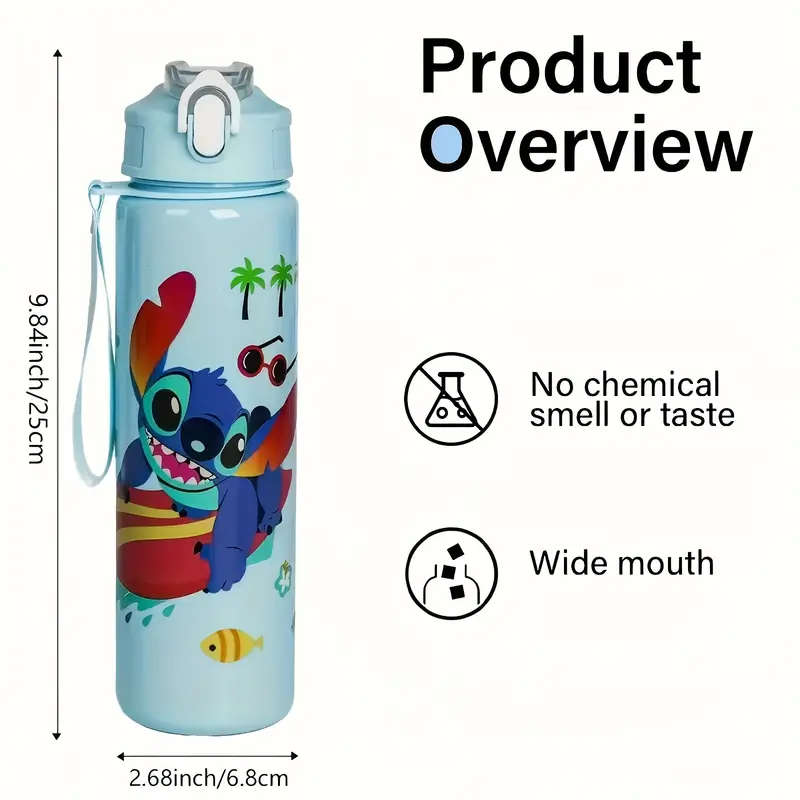 Cartoon Transparent Sports Water Bottle, Leakproof with Pop-Up Lid, Lightweight Rectangle Design