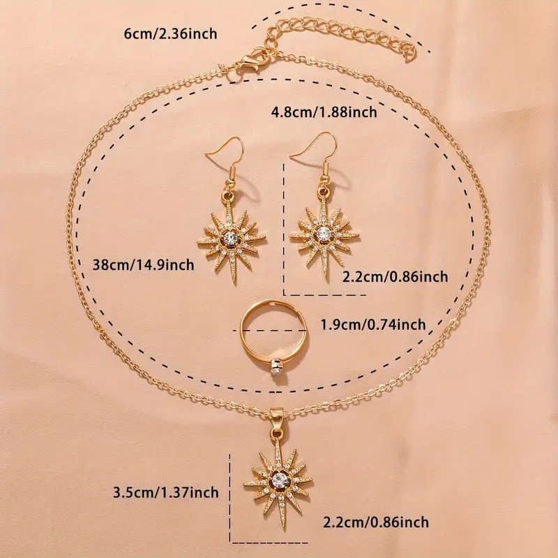 Elegant 4 pieces Sun Pendant Jewelry Set with Luxurious Rhinestones