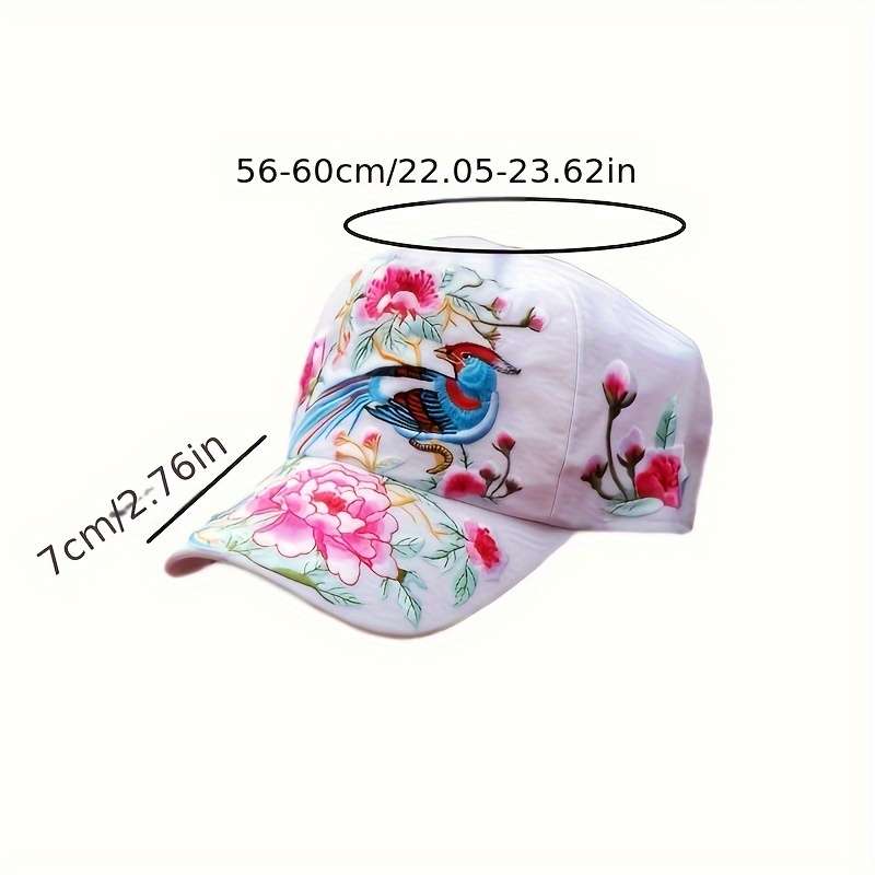1pc Elegant Oriental-Inspired Women's Baseball Cap with Floral Bird Embroidery Adjustable Sun-