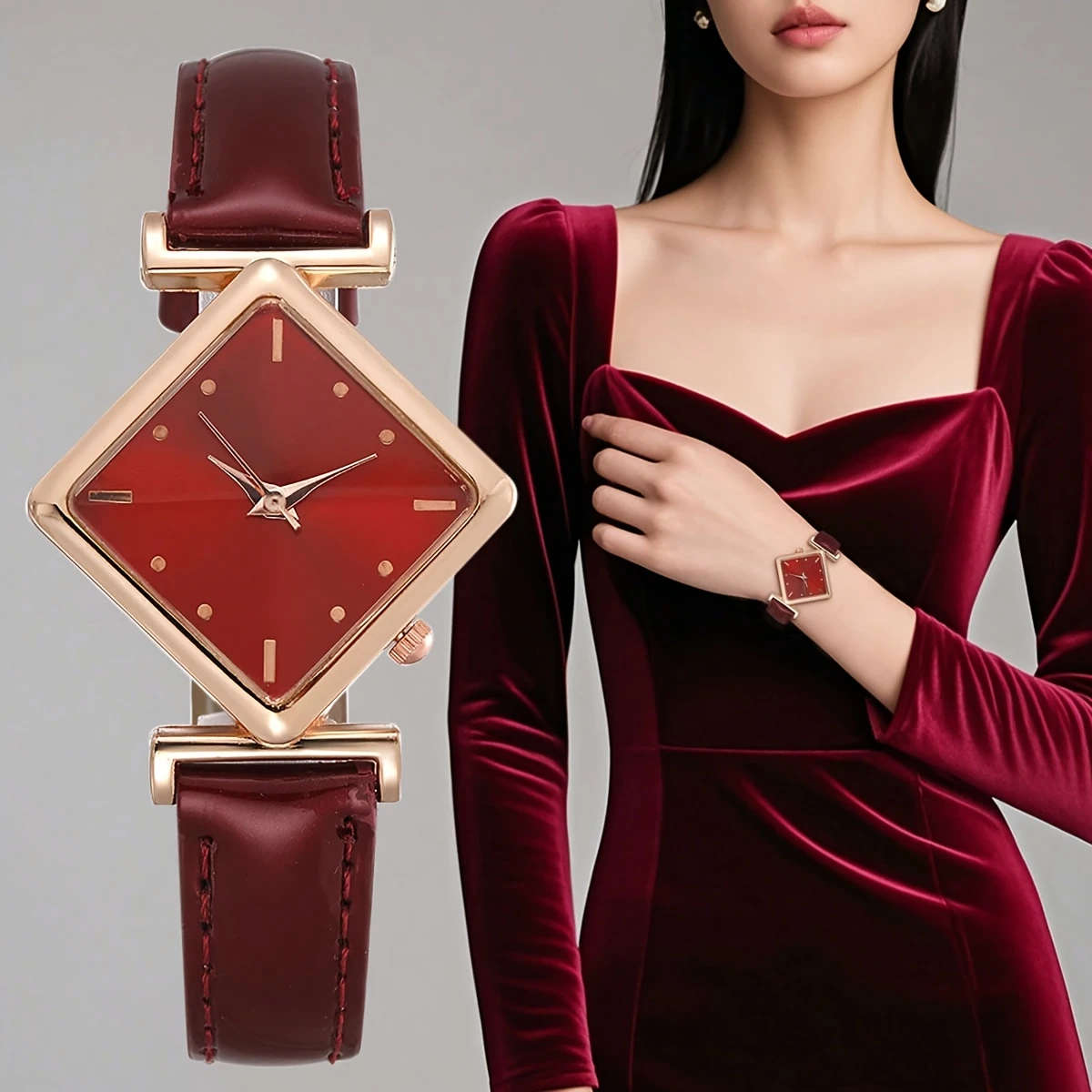 1pc Women's Fashion Personality Belt Square Case Quartz Watch Elegant Women's Watch