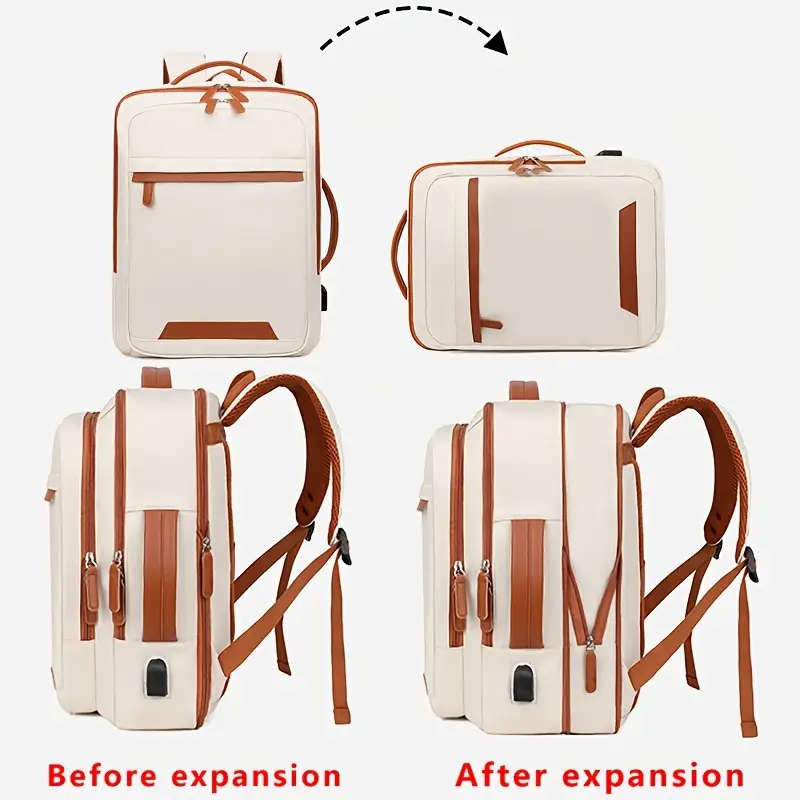 4pcs Set Expandable Nylon Business Backpack Solid Color Waterproof Zipper Closure