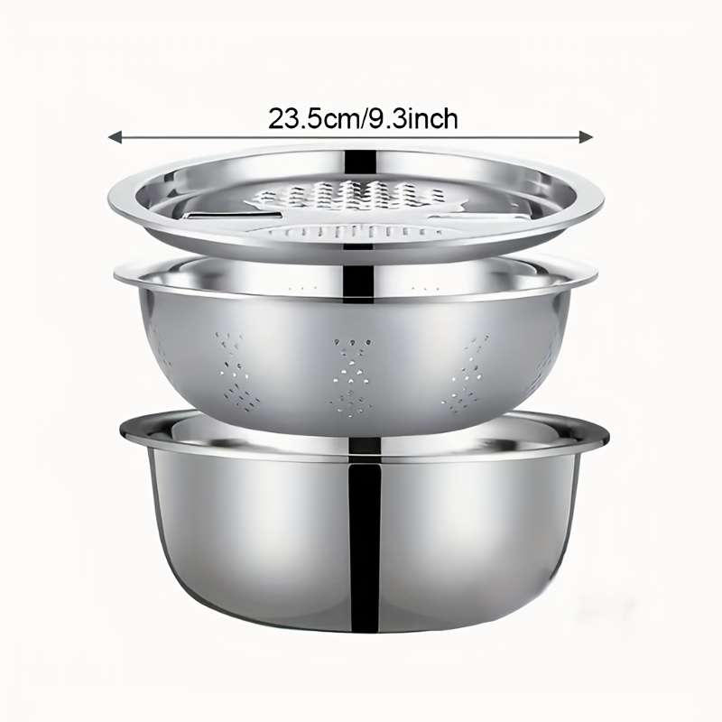 3pcs stainless steel kitchen set with integrated grinder multi-function strainer and mixing bo