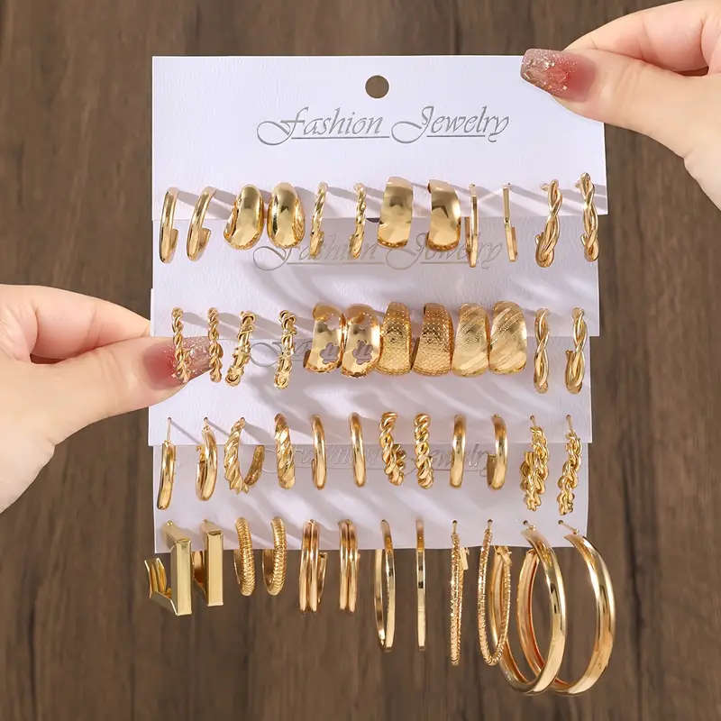 24 Pairs of Fashionable Hoop Earrings