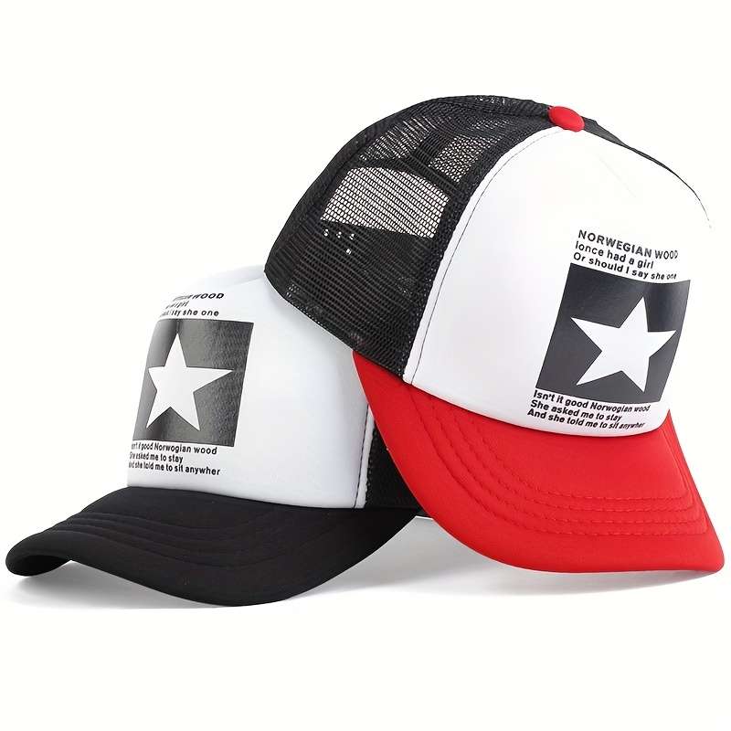 1pc Adjustable Breathable Mesh Trucker Hat with Star Patch Lightweight Sun Protection Baseball Ca