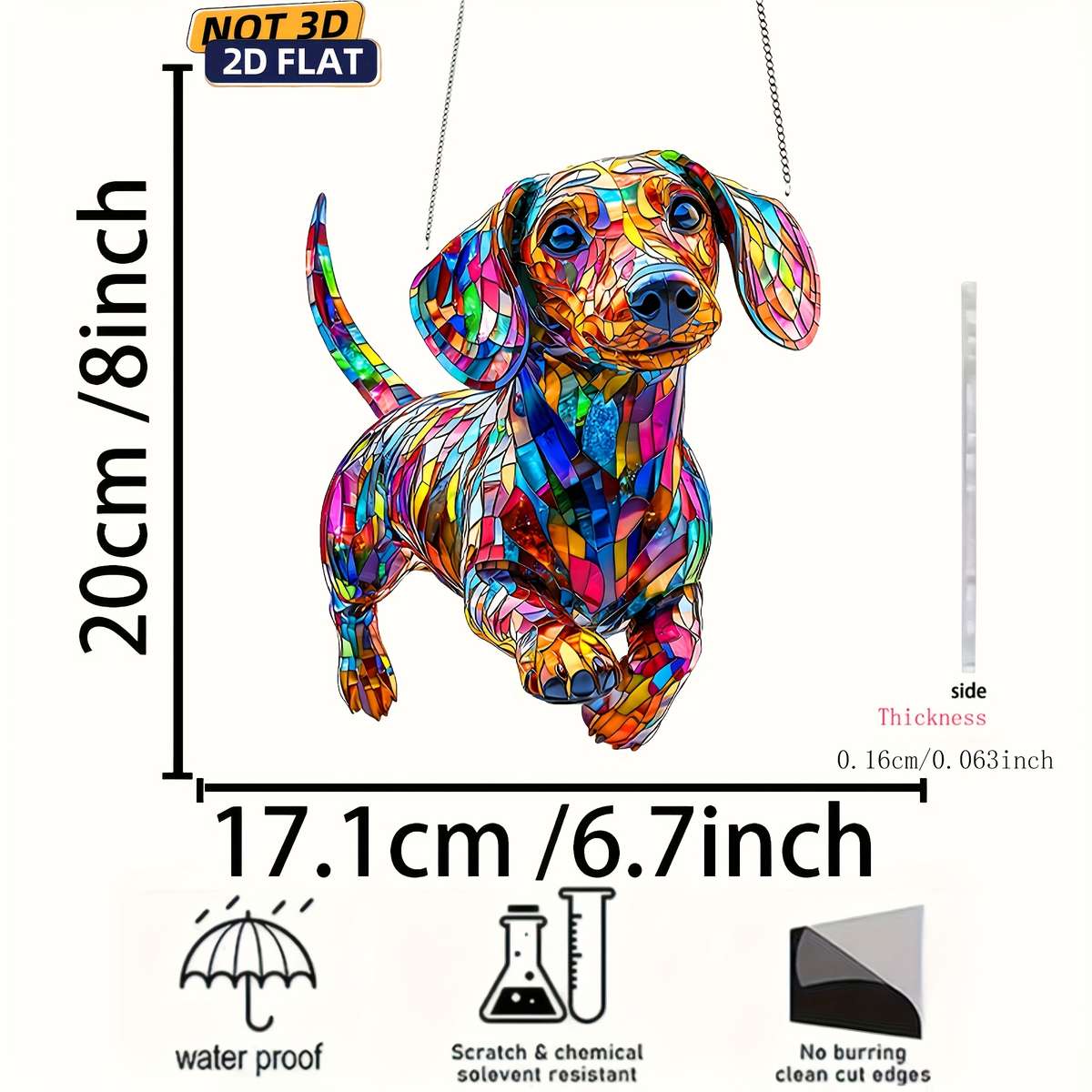 2D Flat Dachshund Sunshine Catcher 20.32Cm X 17.02Cm Acrylic Colorful Plastic W