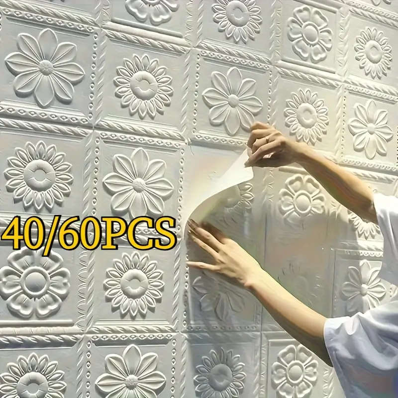 60pcs 3D Wall Tile Stickers Foam Self Adhesive Anti-collision Wallpaper