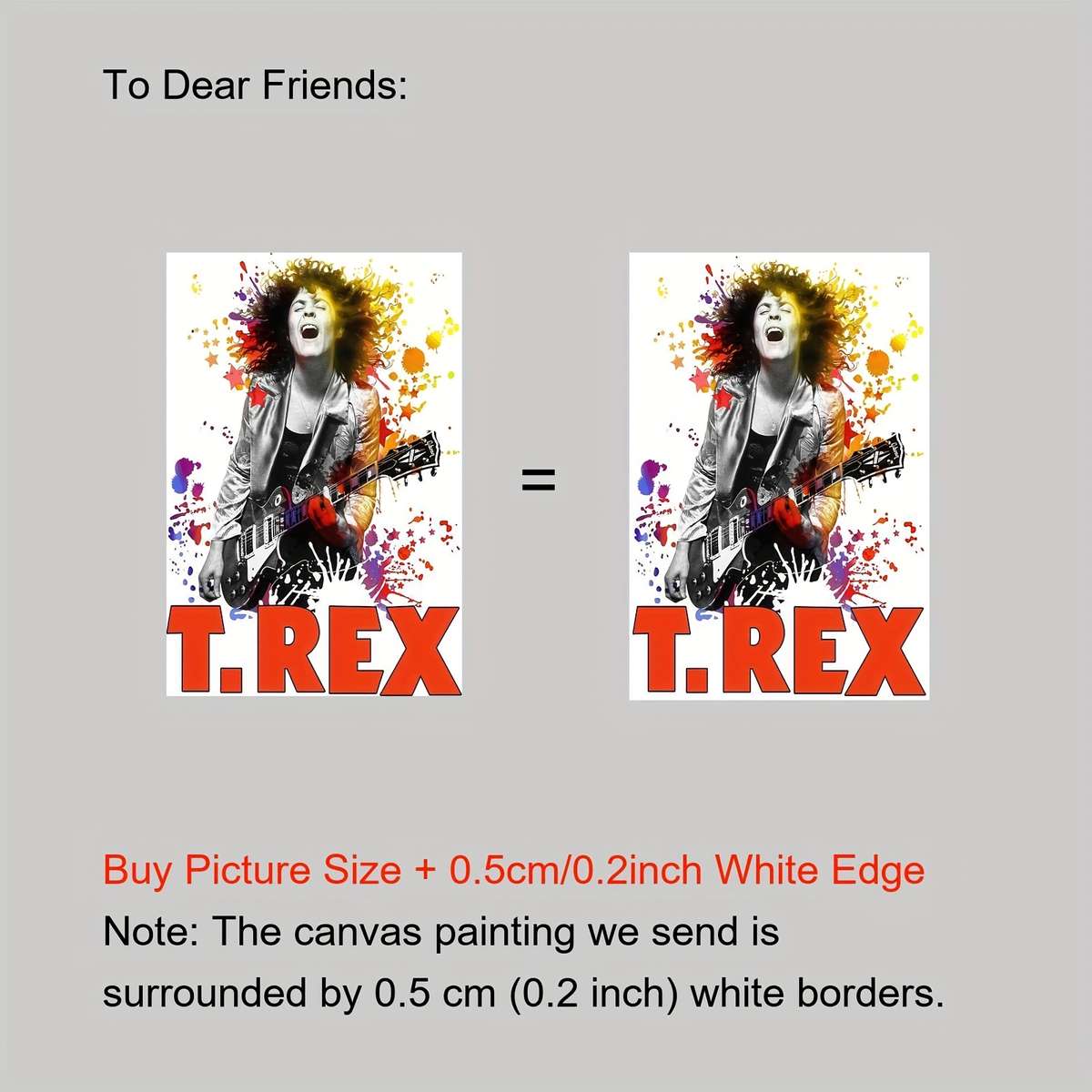 2D Flat One Piece Of Unframed Canvas Artwork Featuring A T-Rex Rock Band Inspired By Marc Bol