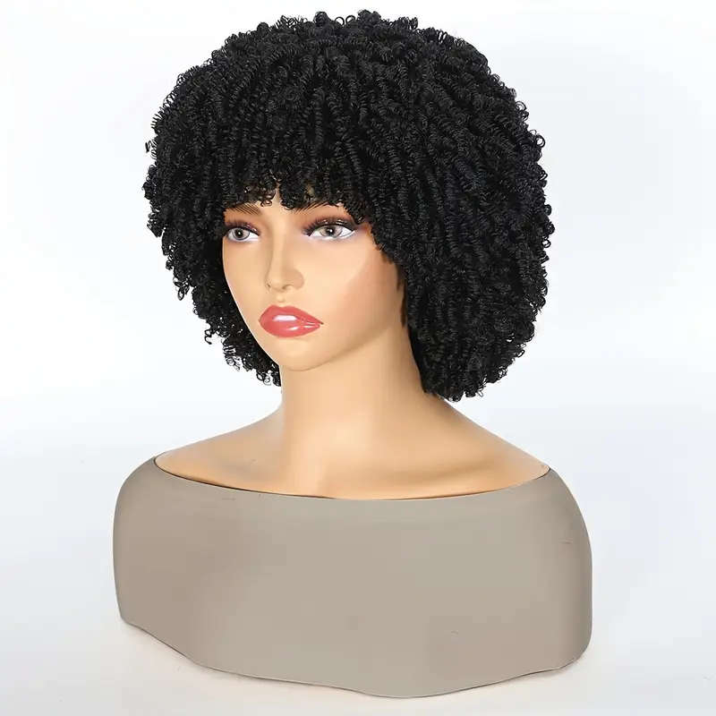 Beautiful Hair Short Synthetic Afro Kinky Curly Wig with Bangs 30cm