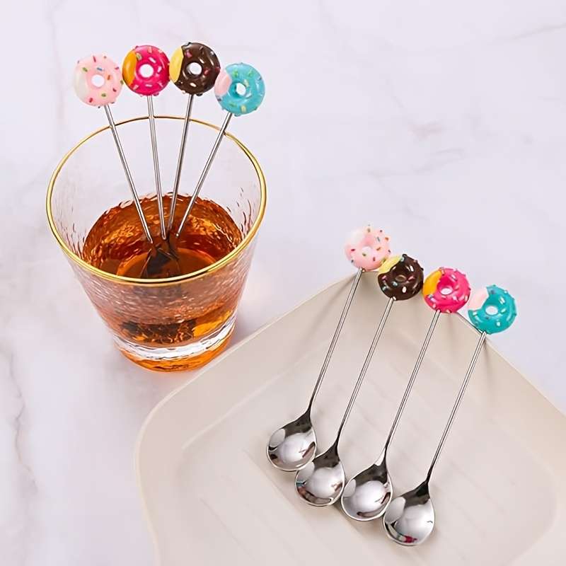 4pcs Set of Cute Donut Stainless Steel Spoons Perfect for Desserts Ice Cream Coffee Idea