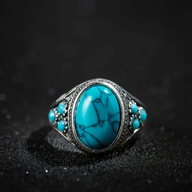 Unique Synthetic Turquoise and Gold Plated Ring