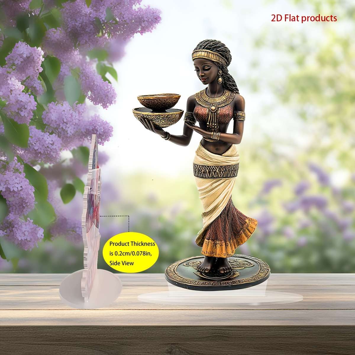 1pc 2D Flat  Elegant Bohemian African Lady Statue with Golden Accents  Acrylic Crystal Decoration In