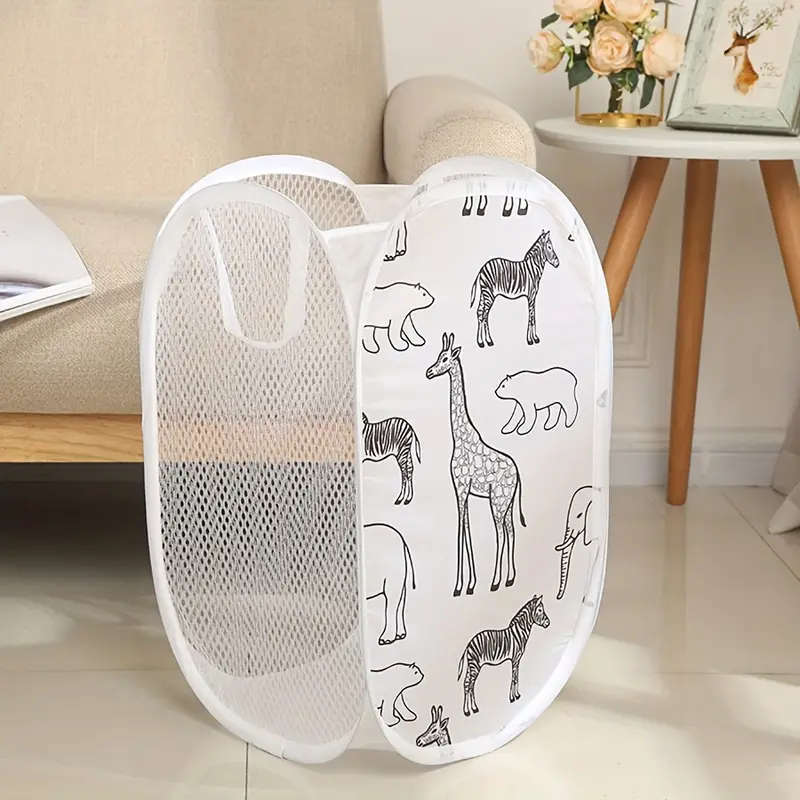 1pc Cartoon-Themed Foldable Laundry Hamper with Handles Versatile Mesh Storage Basket for Clothes To