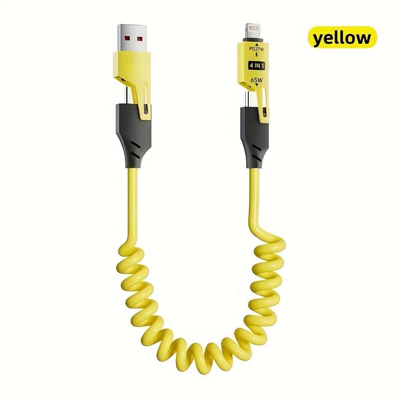 1pc 65W zinc alloy universal 4-in-1 high-speed charging data cable spring retractable cable co