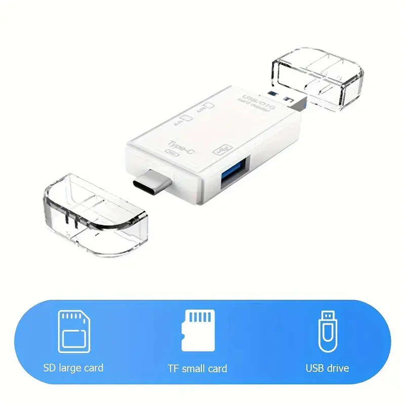 6-in-1 High-Speed Card Reader OTG Converter USB Type-C TF/SD Camera Adapter Plug Play Portable Desig