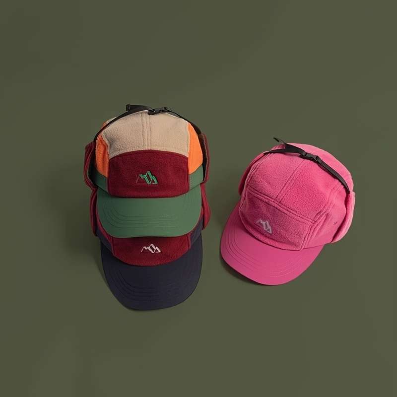 Color Block Fleece-Lined Winter Hat with Ear Flaps Warm Windproof Pilot Cap