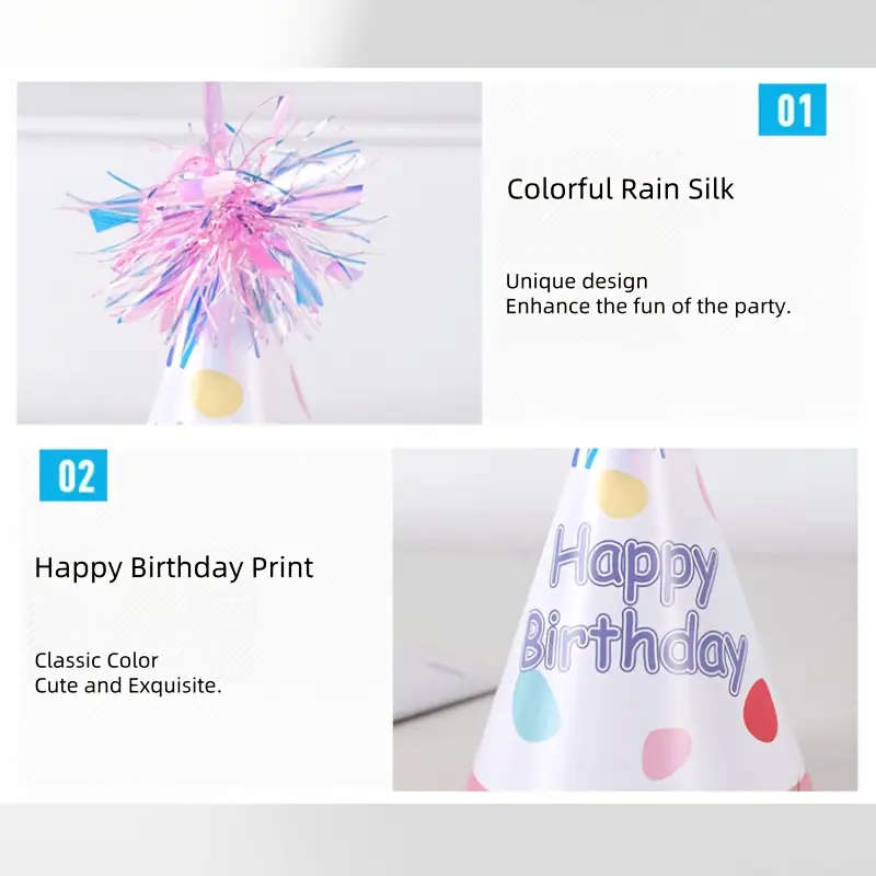 6pcs Macaroon Tinsel Birthday Hats