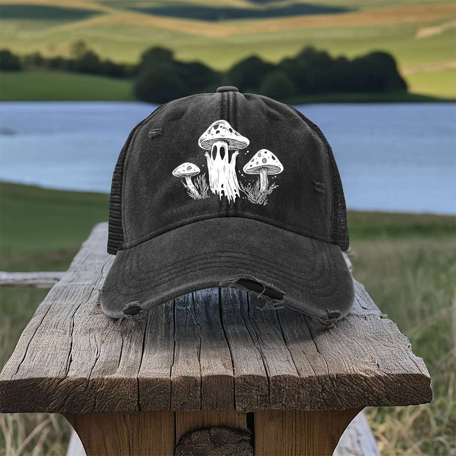 Adjustable Retro Baseball Cap with Mushroom Print C Breathable Washable Dad Hat