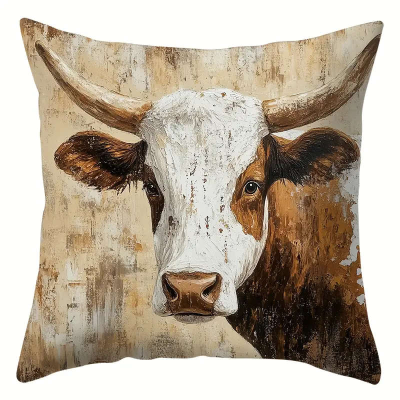 4 Piece Rustic Cow Print Zipper Pillow Covers - Warm & Cozy