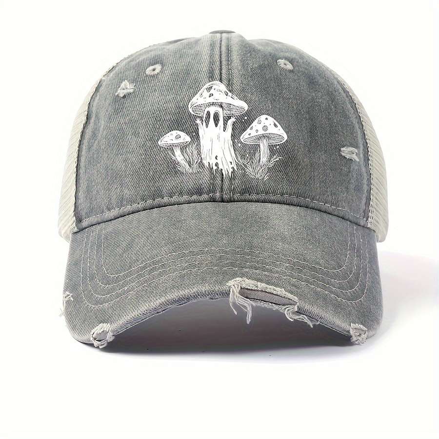 Adjustable Retro Baseball Cap with Mushroom Print C Breathable Washable Dad Hat