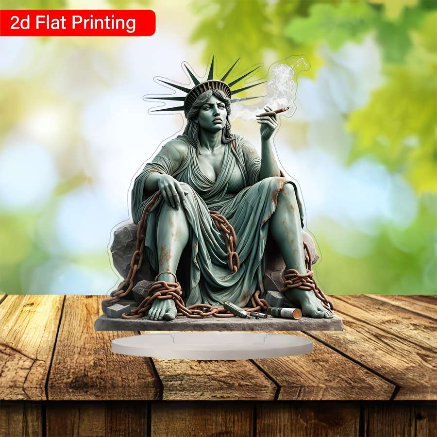 1pc 2D Flat   Acrylic Figurine Statue of Liberty Smoking Home and Office Decoration  F