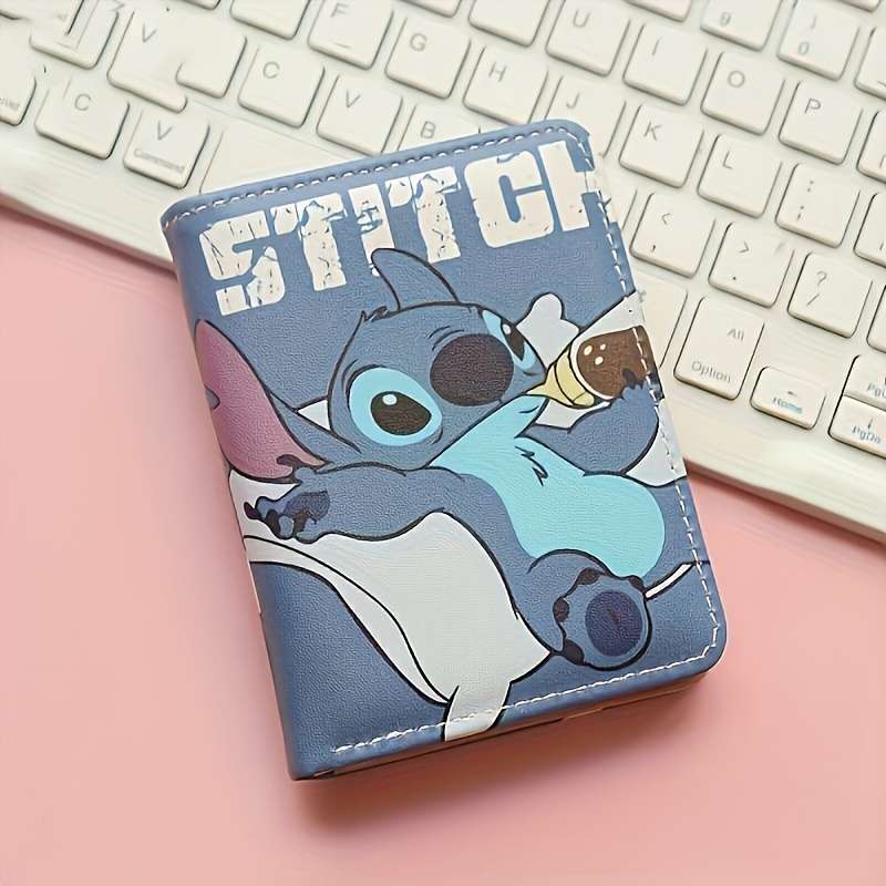 Authorized Disney Stitch Unisex Wallet Cute Cartoon Print Large Capacity Half-Fold Design