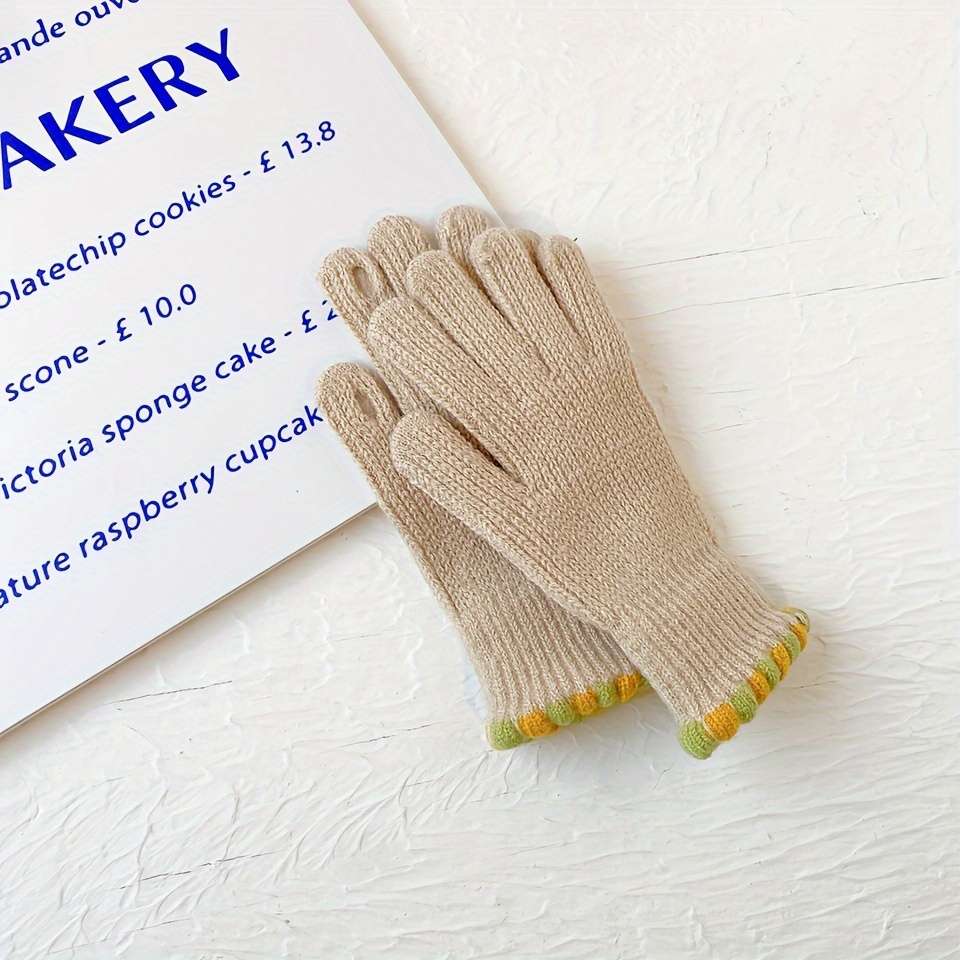 1 Pair Polychrome Size Creamy White Warm Gloves