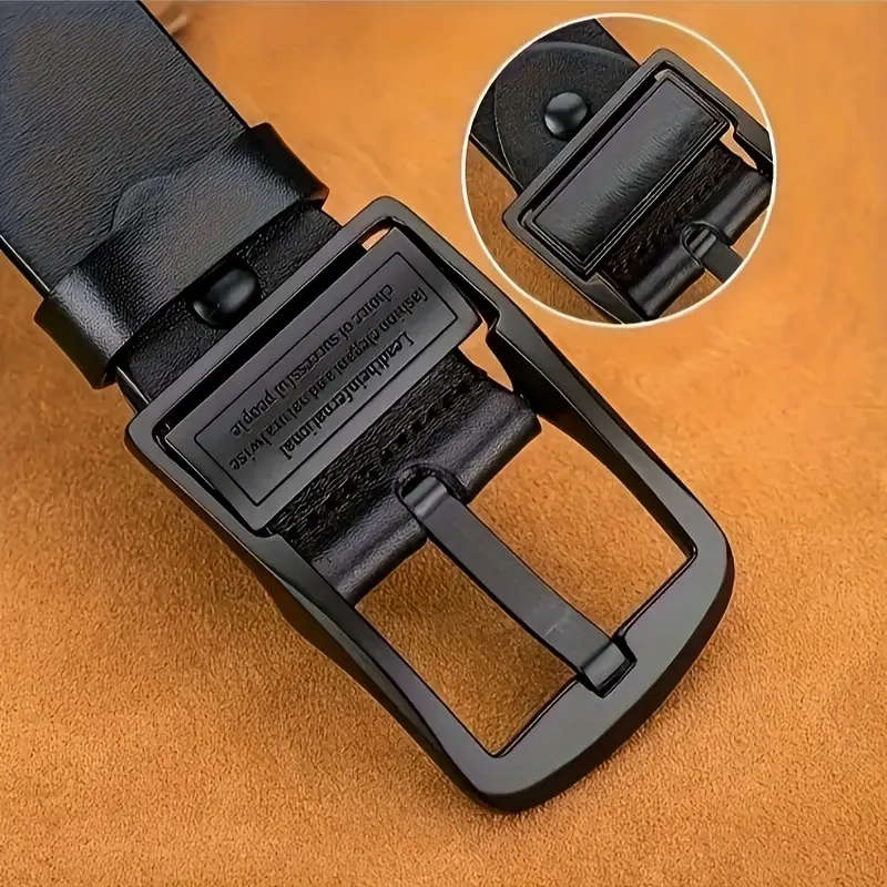 Men's Leather Belt with Black Alloy Buckle - L/XL Size