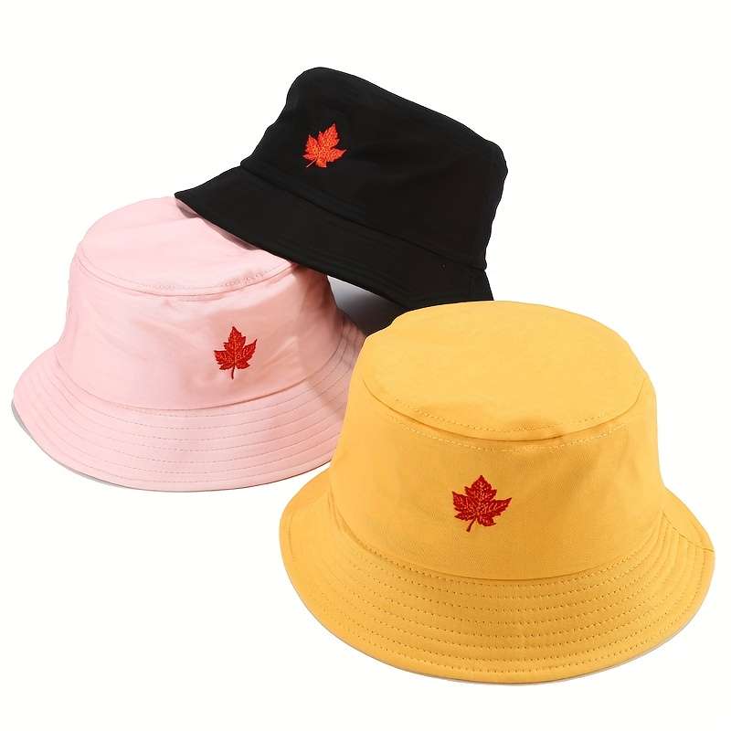 1 Fashionable Red Maple Leaf Embroidered Fisherman Hat