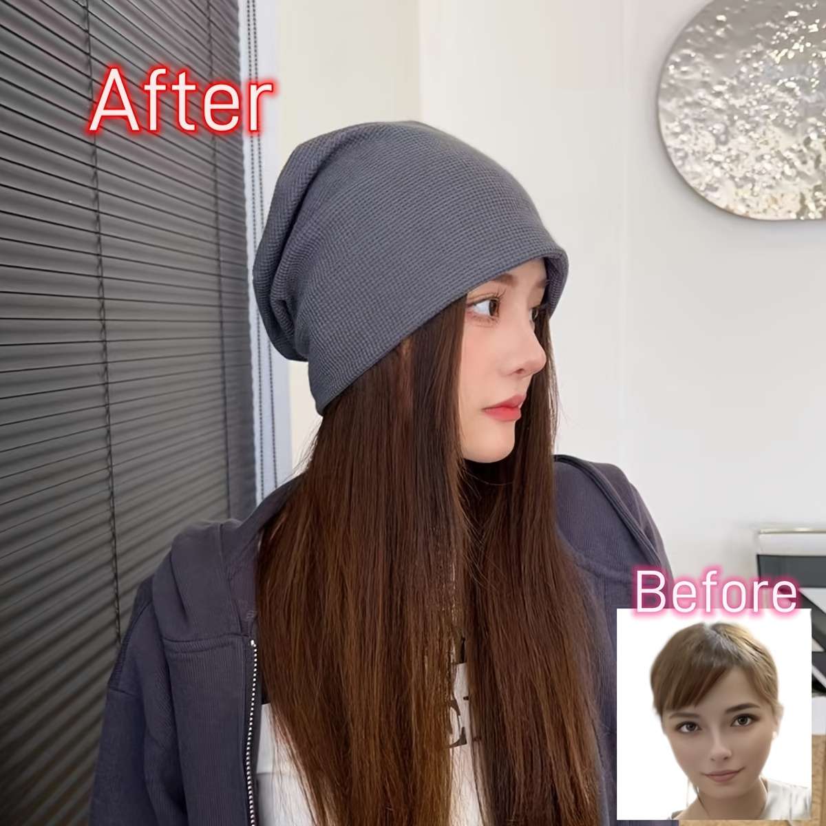 1Pc Gray Hat Honey Tea Color Wig 35.56cm Fashion Design Wig