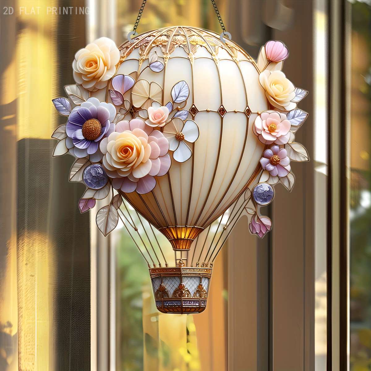 2D Flat Acrylic Flower hot air balloon Suncatcher19.99cm x 17.98cm Window Han