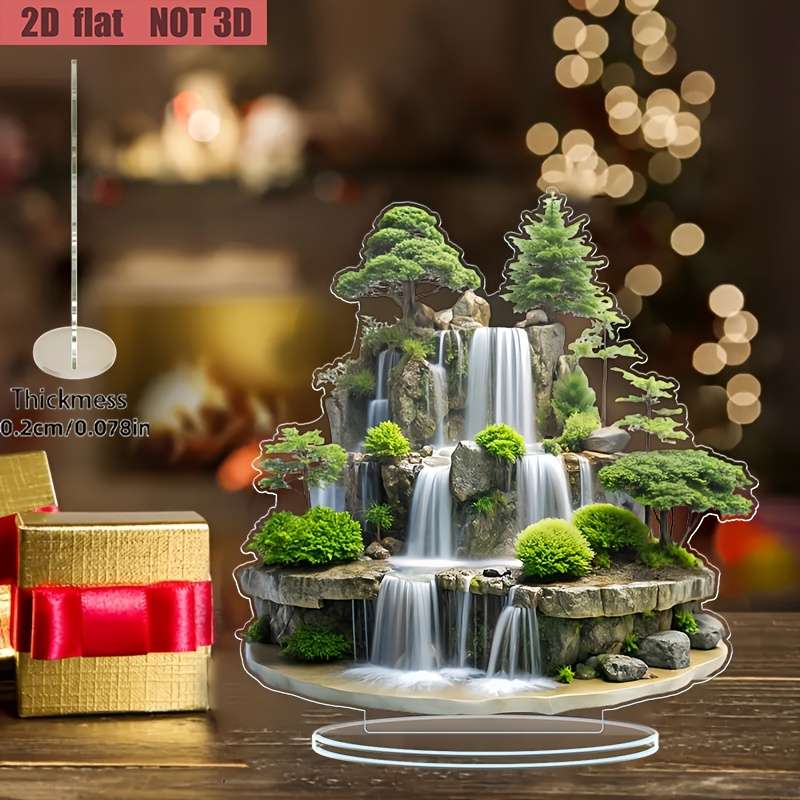 1pc 2D Flat  Acrylic Crystal Waterfall Mountain and Tree Desktop Decoration Set Versatile Home The