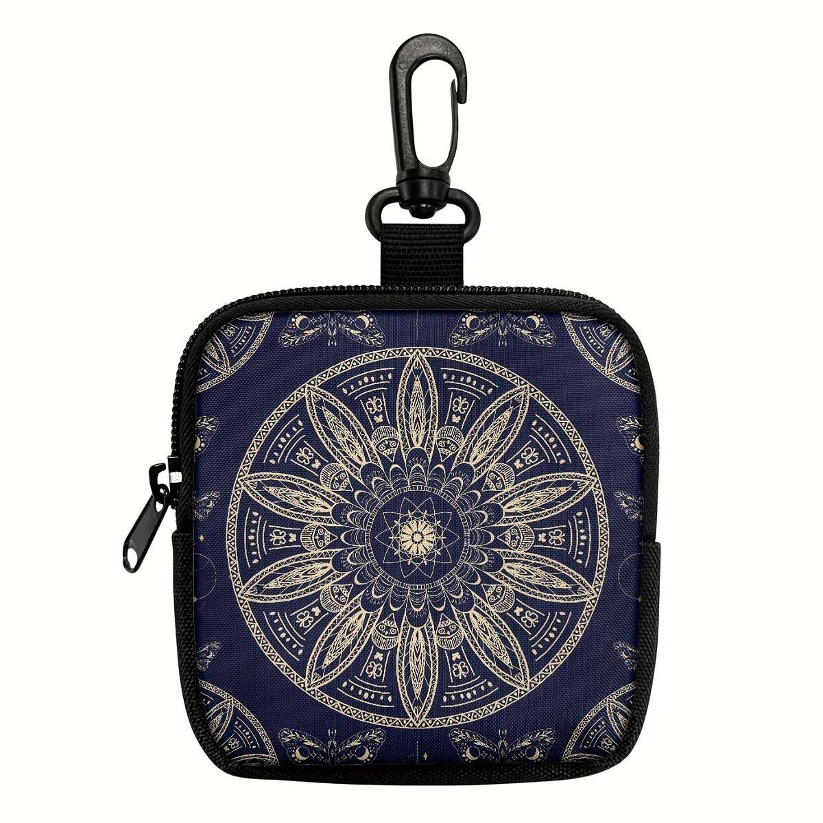 Mandala Flower Coin Purse With Hook Stylish Polyester Earphone Key Organizer Zippered Trav