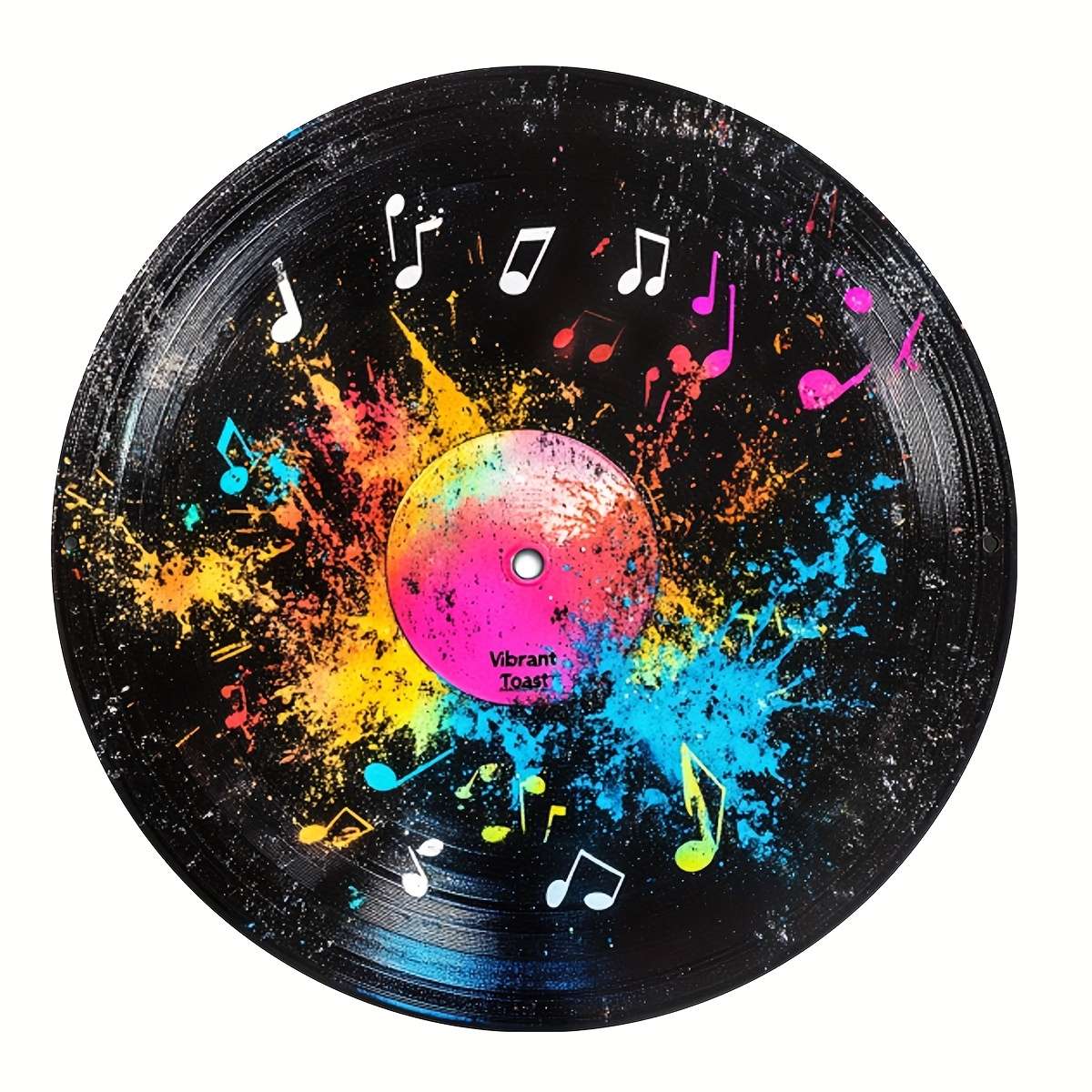 1 Retro Vinyl Record-Themed Wooden Wall Decor Colorful Splatter Musical Notes Round Plaque