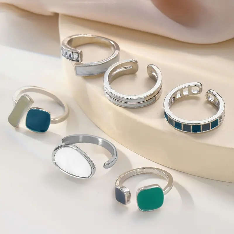6pcs Retro Ring set Faux Emerald