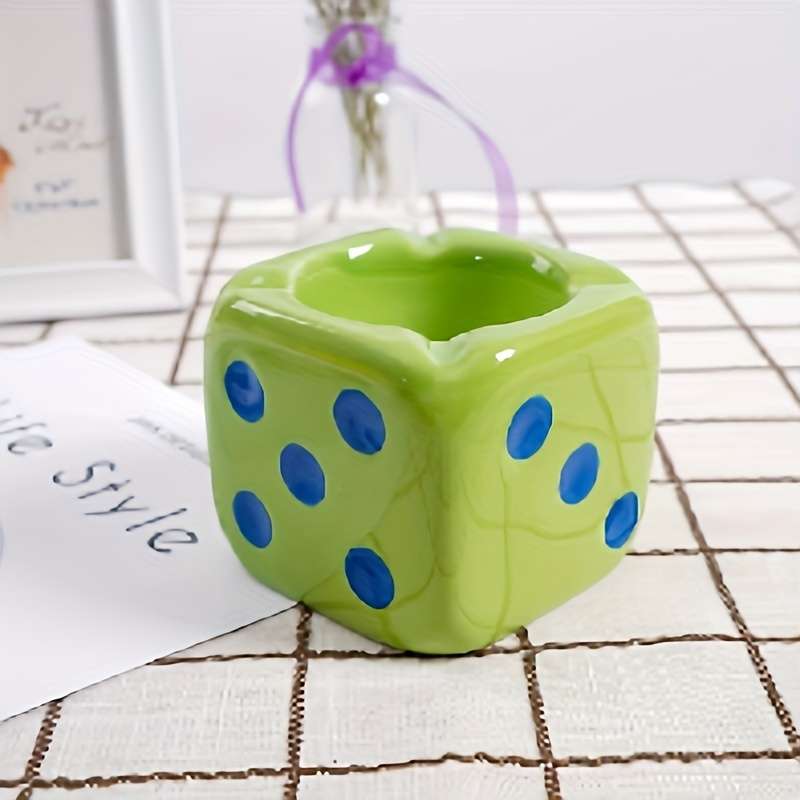 1pc Premium Ceramic Dice Ashtray for Living Room Coffee Table Rectangular Decorative Art Home Deco