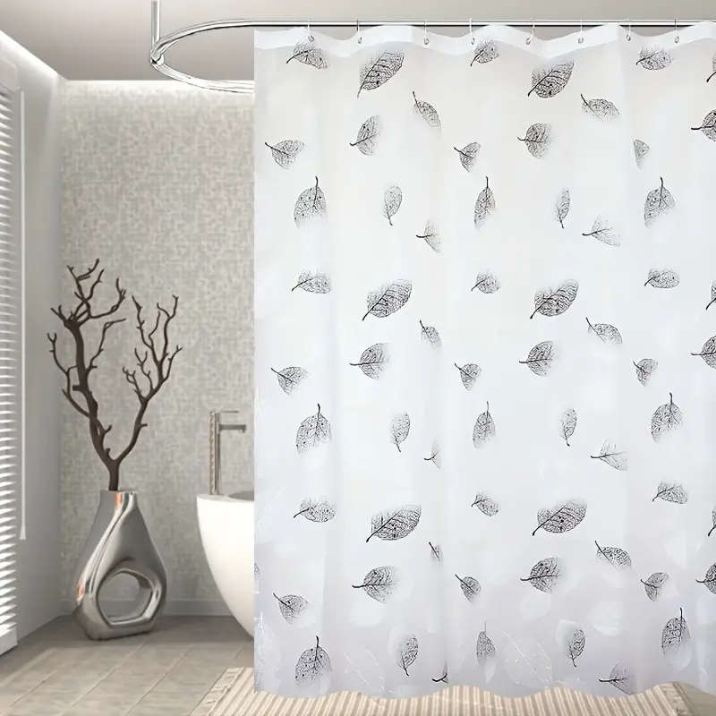 1pc Leaf Pattern Waterproof Shower Curtain with Hooks Easy-Clean Plastic Decorative Bathroom Accesso